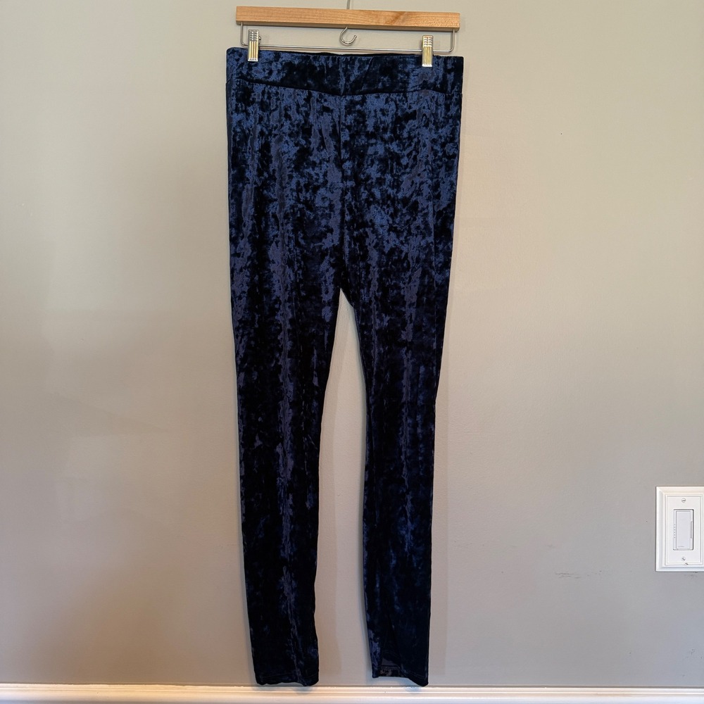 Thalia Sodi Womens Navy Blue Crushed Velvet High Rise Leggings‎ Size Medium M